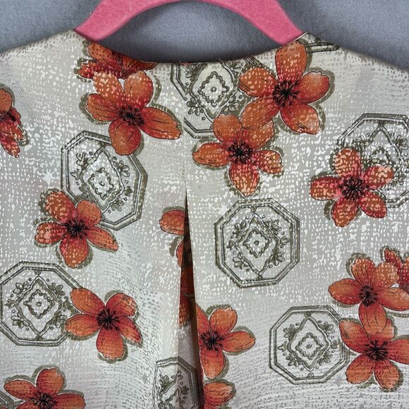Maggie Barnes Blouse Womens 18W Floral Button Orange Beige Short Sleeve Asian - Picture 5 of 9